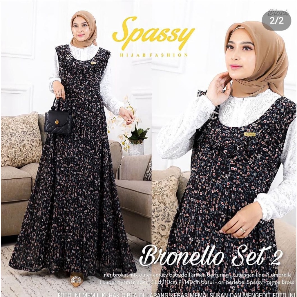 NEW BRONELLO SET 2 GAMIS 2 IN 1 CERUTTY MIX BRUKAT MODEL TERBARU KEKINAN REALPICT BISA COD OUTER TER