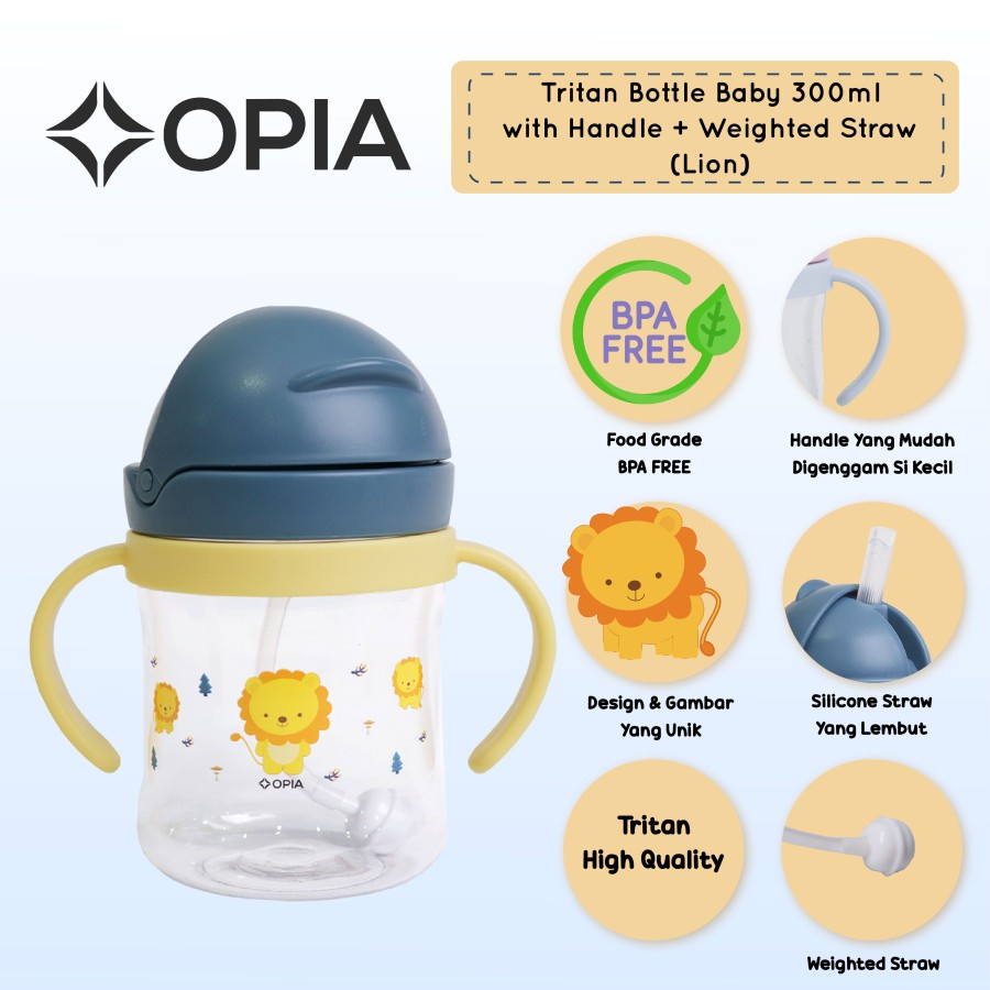 Opia Tritan Baby 300ml - Lion Weighted Straw Bottle with Handle
