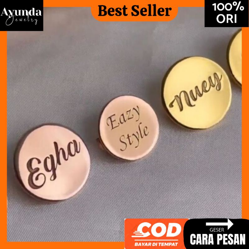 Bros Nama lapis emas Bros Custom bulat mini Bros Nama
