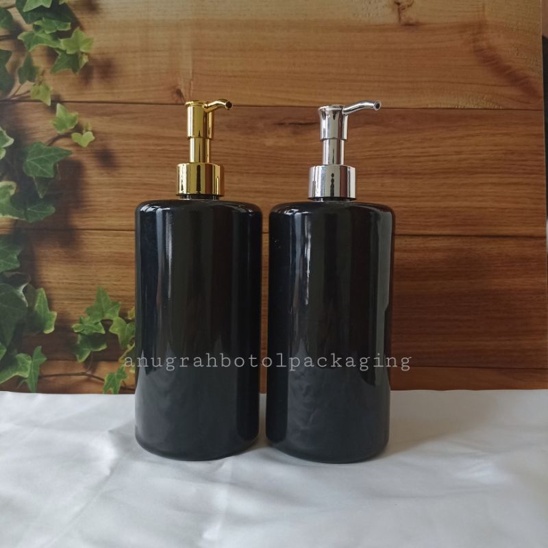 Botol Pump 500  ml Hitam tebal  Glossy Pump luxury Gold silver Botol  Sabun Cair Pump easthetic
