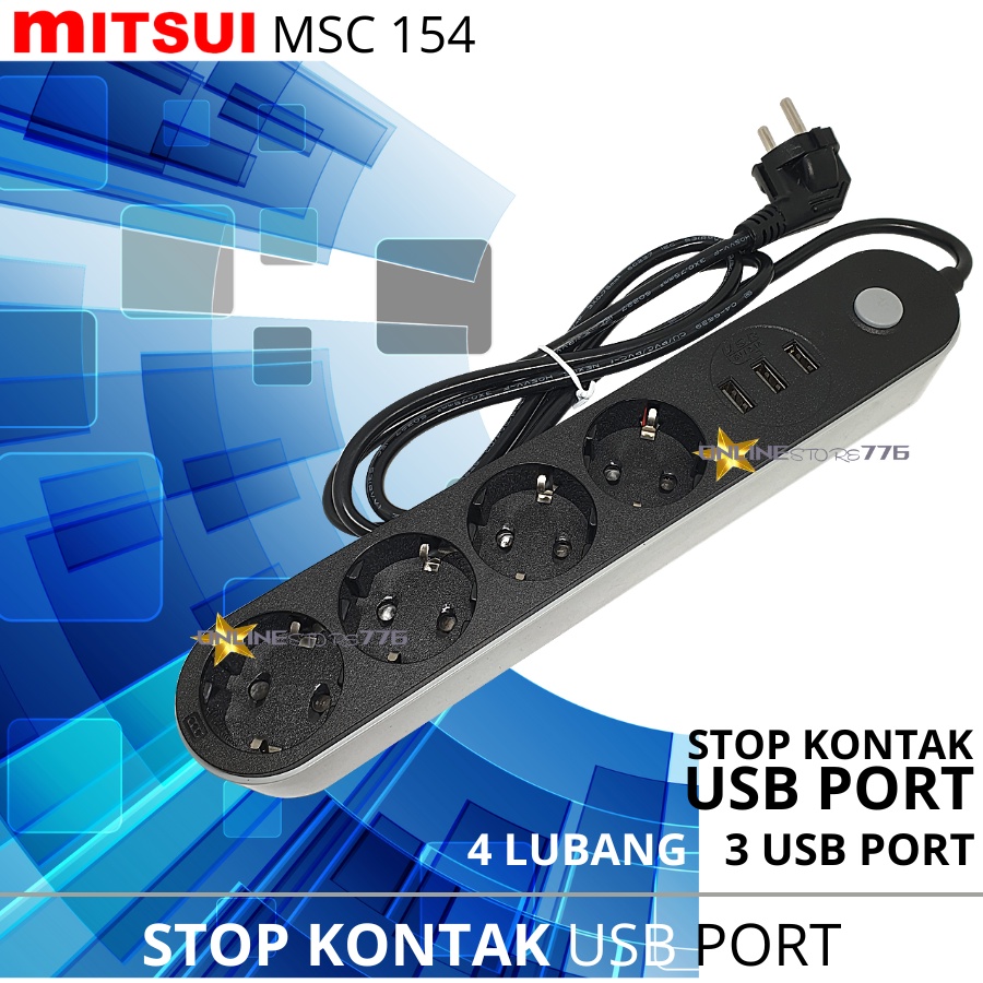 STOP KONTAK MITSUI 4 LUBANG + 3 USB PORT / MITSUI MSC 154 SNI