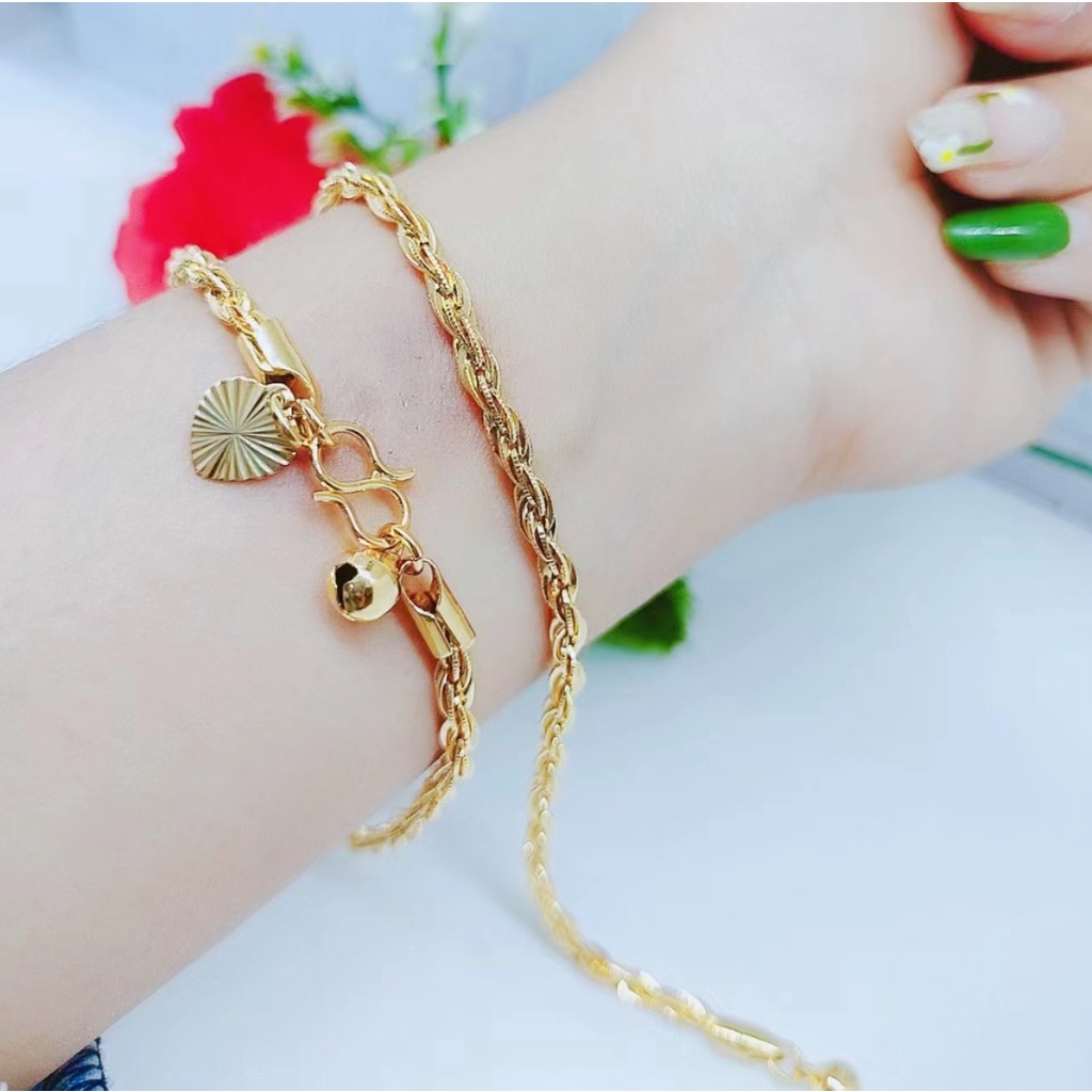 Gelang Xuping Rantai Polos Lapis Emas 24k Perhiasan Wanita D008/009/010