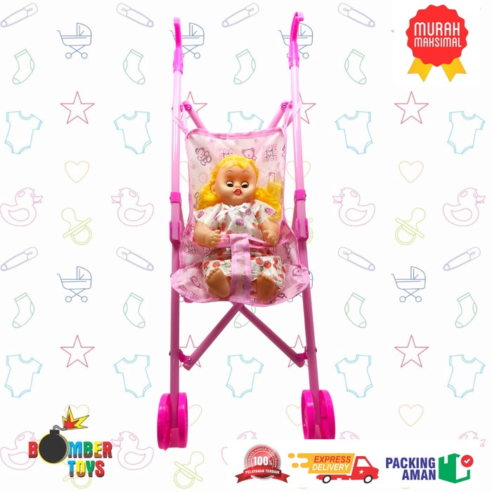 MAINAN DORONGAN BAYI BONEKA STROLLER BAYI 20193-1 Music Besar Jumbo papa mama ic