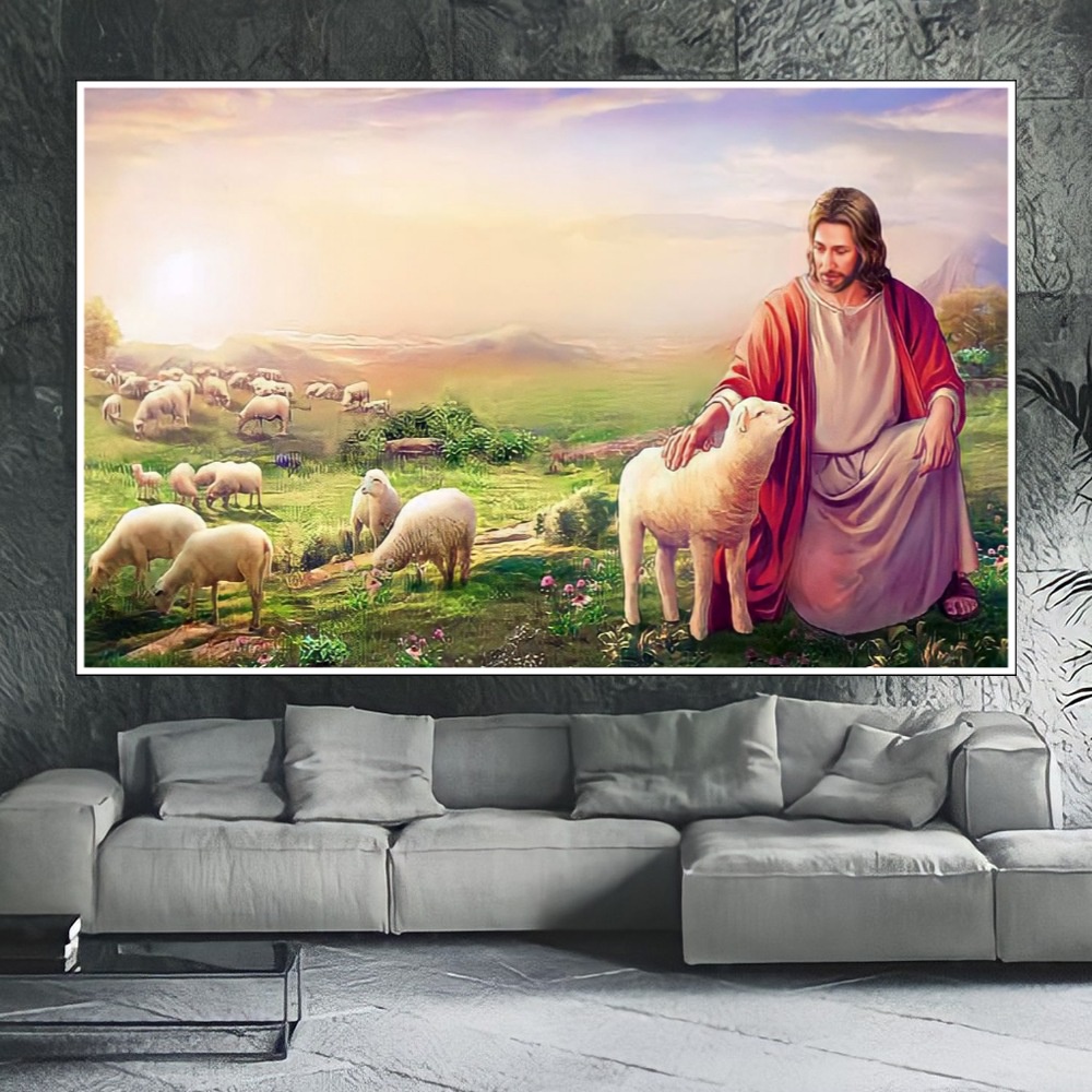 Hiasan Dinding Poster Gambar Tuhan Yesus  Xtra Jumbo Besar Best seller Ukuran 100x70cm 150x100cm 200