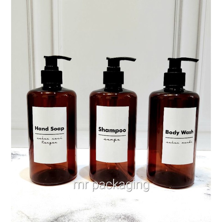 Botol 500ML COKLAT AMBER + STIKER LABEL PREMIUM | Botol kosong wadah isi ulang sabun shampo detergen laundry | botol pencet tekan pump refil sampo botol hitam putih amber coklat500ml n24 gold edition.  aesthetic bottle minimalist refill organizer