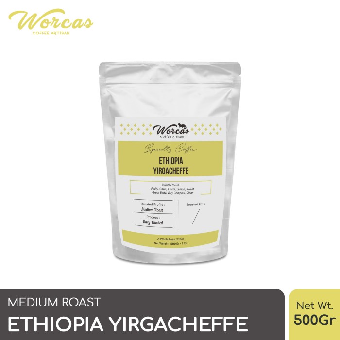 

TERBARU WORCAS Arabica Ethiopia Yirgacheffe 500 Gram - Medium Roasted Coffee /KOPI RUBE/KOPI