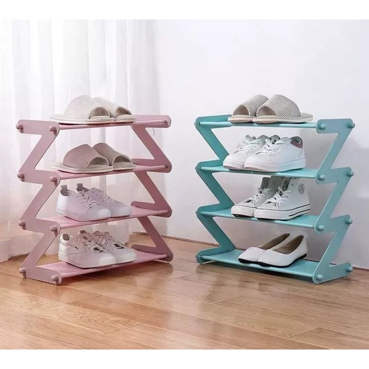 MILIKI SEGERA Rak Sepatu Besi Zig Zag 4 Susun JUMBO Serbaguna Tempat Kotak Sepatu Portable simple TERMURAH