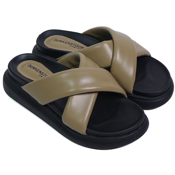 LAPEPA YUK - Dunkenstock CHA CHA Sandal Wanita Silang Tinggi 5cm Size 36 - 40 Selop Tidak Licin Sendal Beleza Wedges Slop Birken Rumah Belezza 37 38 39 Warna Olive Sage Belleza Kekinian Premium Terbaru Shoes Ori Original Mall Official Store