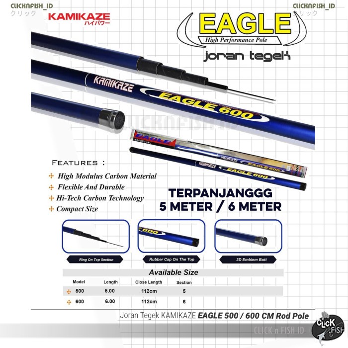 [BISA COD] Joran Tegek Kamikaze Eagle 5 / 6 Meter Panjang Carbon Pancing Rod Pole - 5005 / 5 Meter /