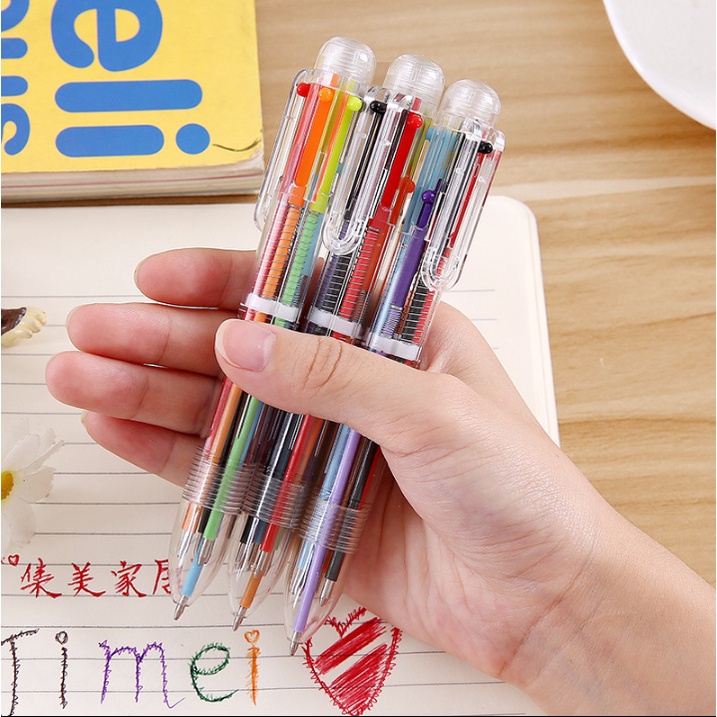

LP8 6 in 1 Pen Ballpoint Bolpen Balpoin Pulpen Warna-Warni untuk Sekolah / Kantor