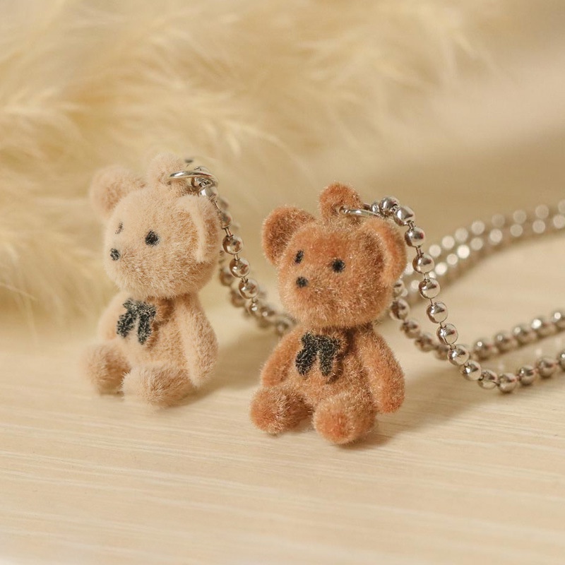 Kalung Rantai Panjang Liontin Beruang Bahan Plush Gaya Korea Untuk Wanita