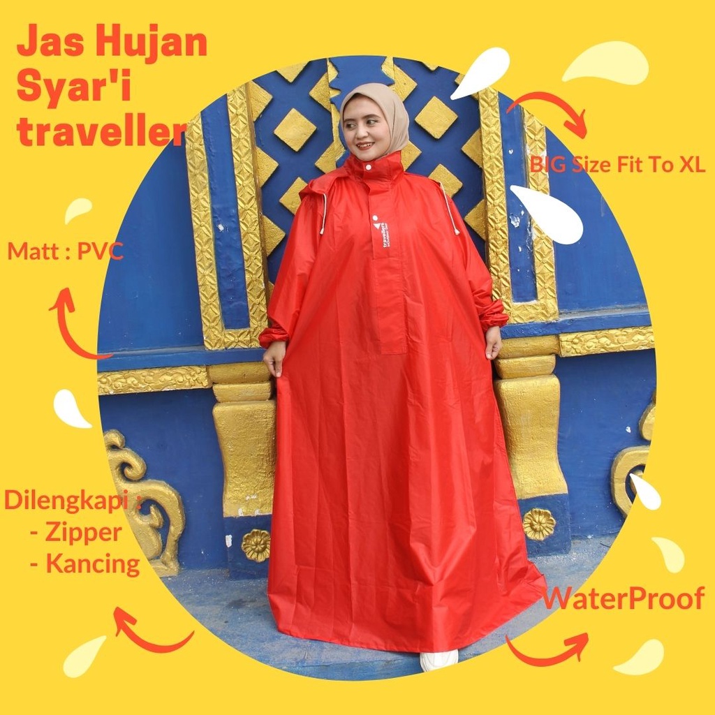 Travellers Jas Hujan Syari Jumbo Wanita Muslimah Raincoat