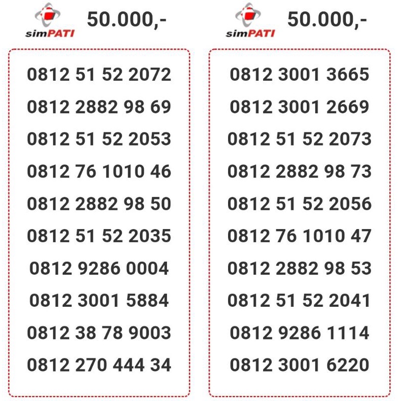 NOMOR CANTIK SIMPATI  0812 xxxx xxxx