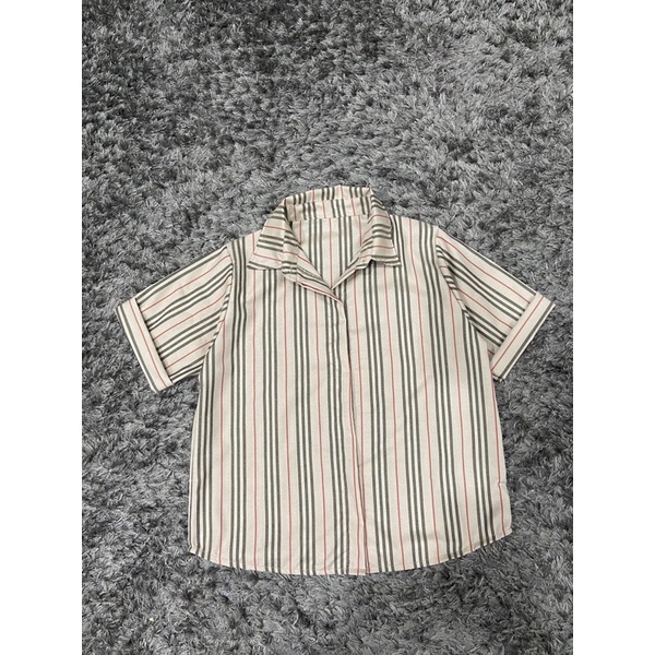 kemeja casual wanita lengan pendek motif salur / kemeja stripe