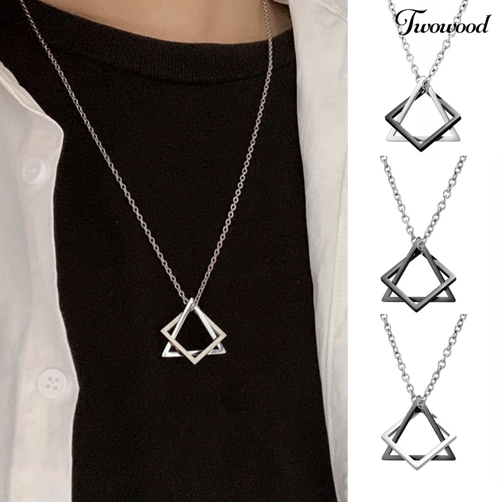 Kalung Liontin Bentuk Segitiga Warna Kontras Gaya Hip hop Retro Untuk Pria