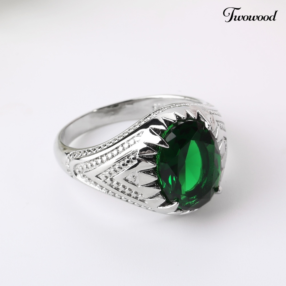 Cincin Jari Bentuk Oval Emerald Hijau Bahan Alloy Untuk Pria