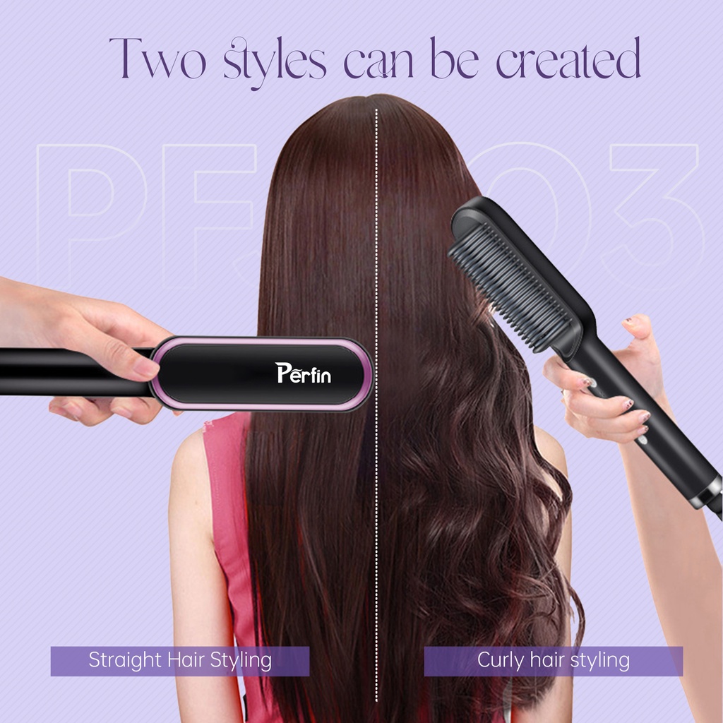 Perfin PFJF03  Pelurus Rambut Catok Sisir Listrik Hair Straightener Curler 2 in 1