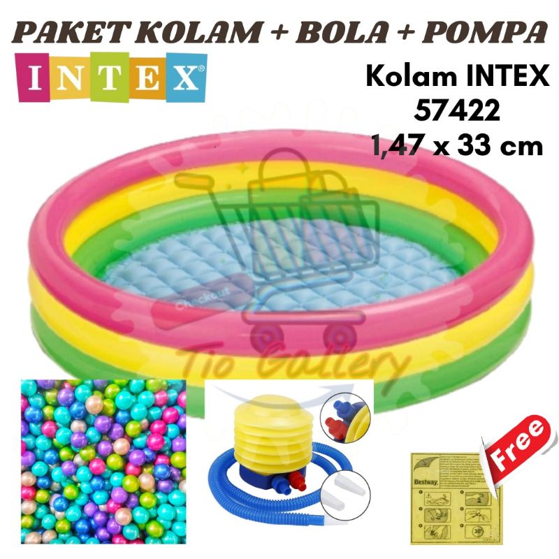 Kolam Renang Anak INTEX 57422 ukuran 147cm x 33cm | Paket Kolam GRATIS Bola 50pcs + Pompa + Lem
