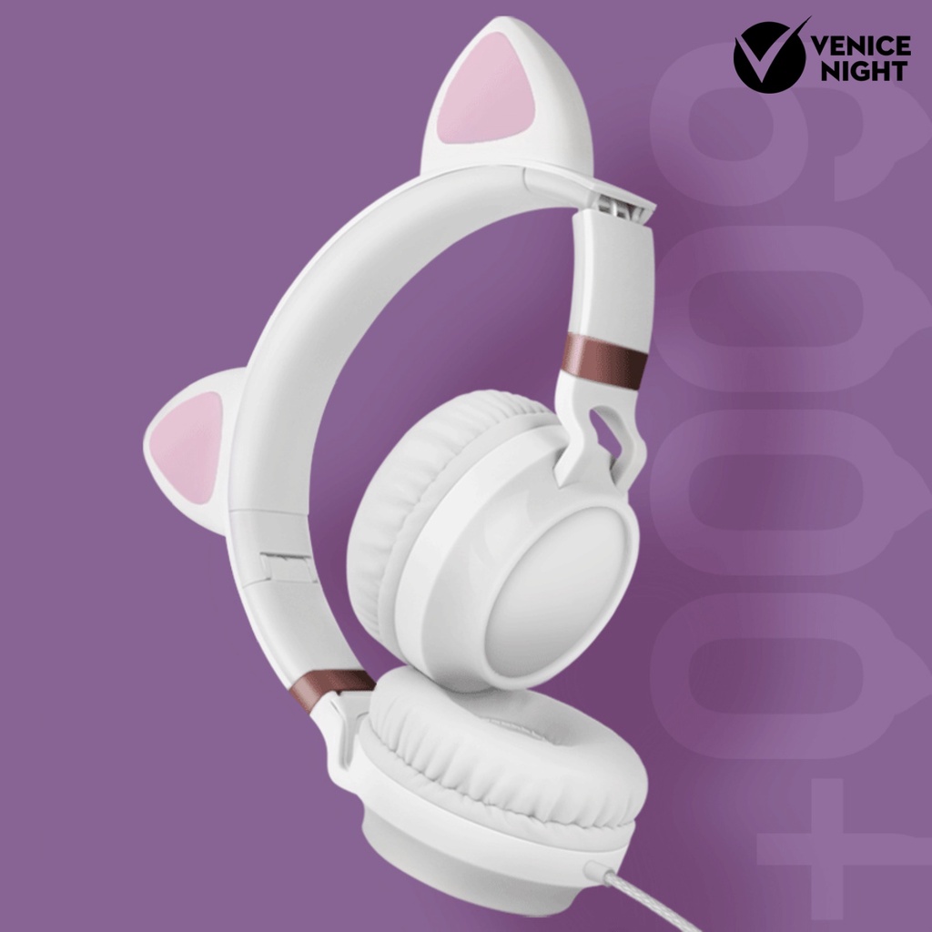 (VNEP) (Berkabel) EP28 Headphone Mega Bass Foldable Cats Ear Shape 3.5mm Headset Gaming untuk Bermain Game