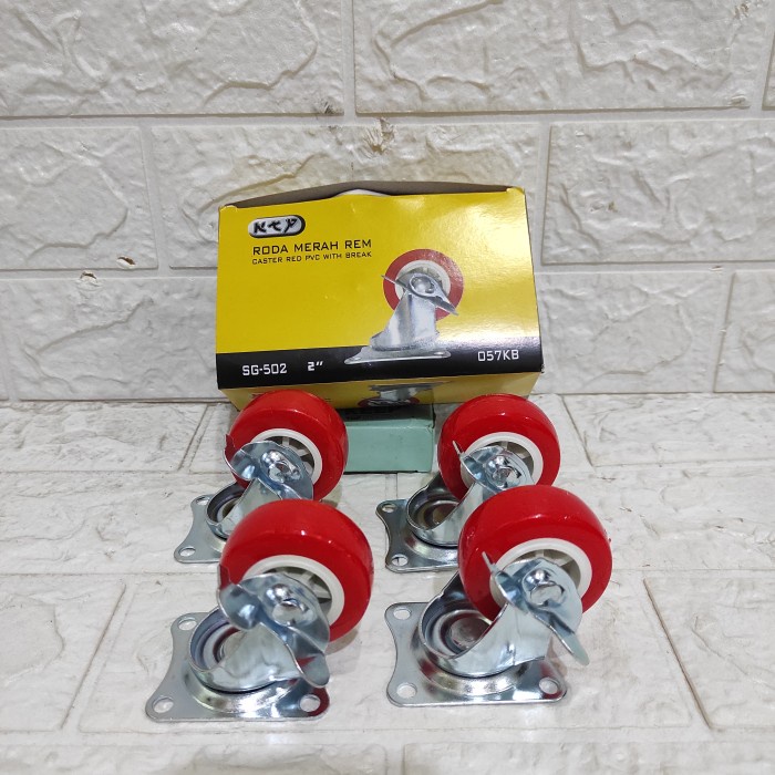 Roda Roda Kastor 2" Merah Roda Troli Meja Etalase Hidup + Rem