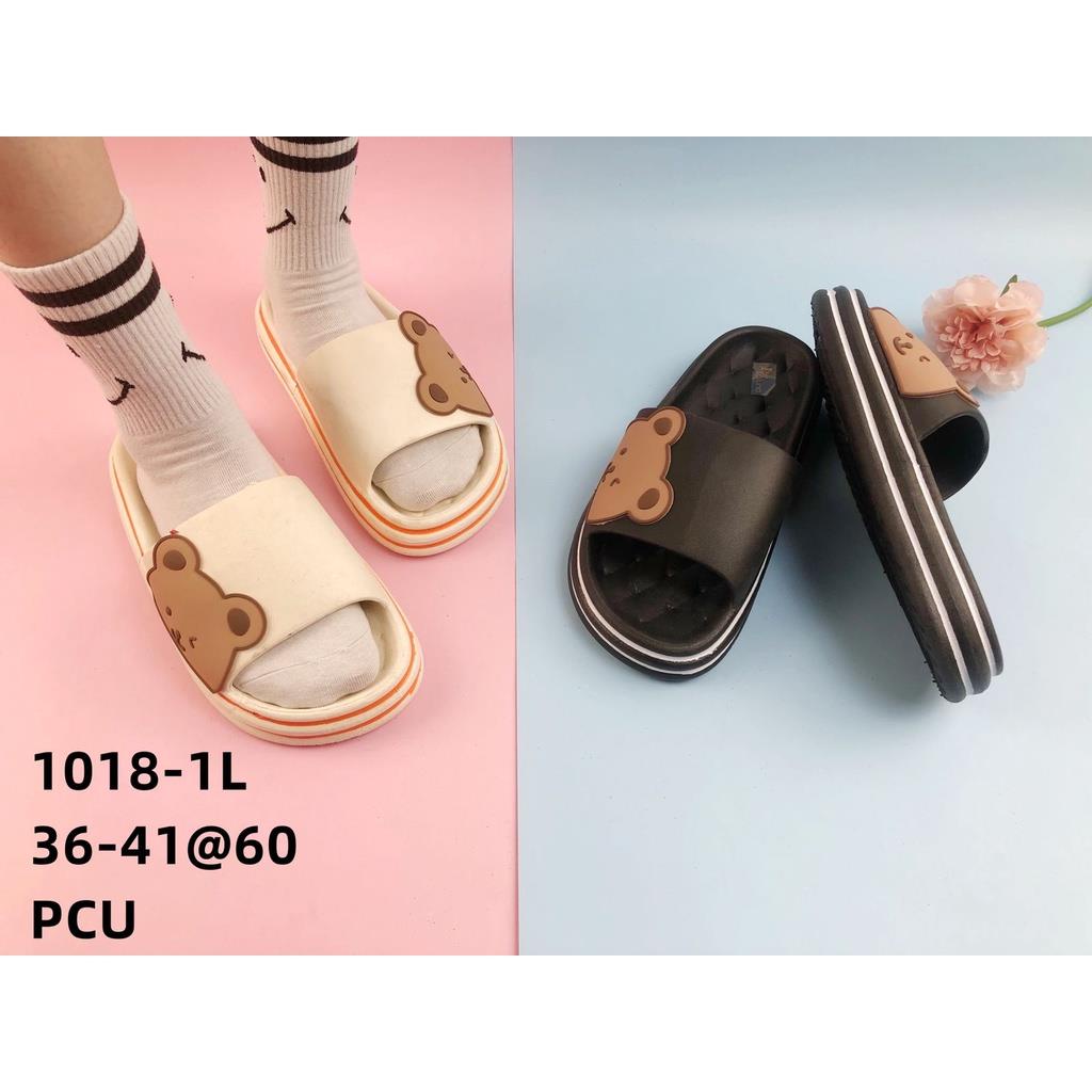 Sandal Slop PCU Jelly Wanita Teddy BEAR Lucu Trendy Garis 2 Import lls 1018-1 36-41