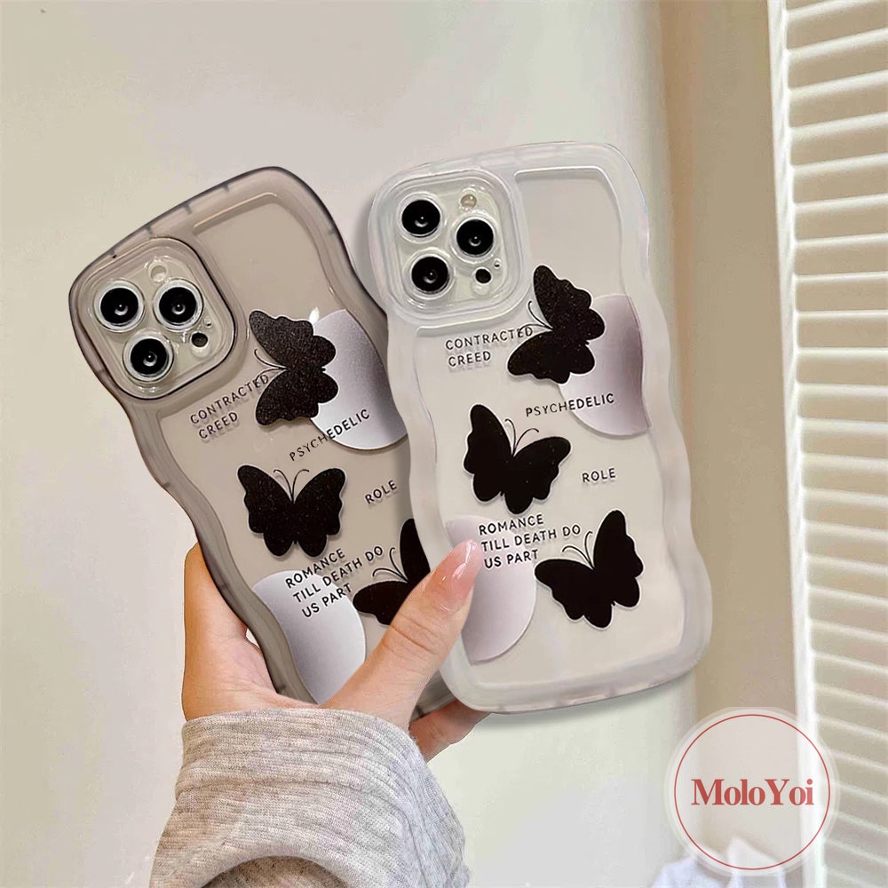 Soft Case Tpu Motif Kupu-Kupu Hitam Untuk iPhone 11 12 14 13 Pro Max XR 14 Plus 7 6 6s 8 Plus X XS Max SE 2020 7Plus 8Plus