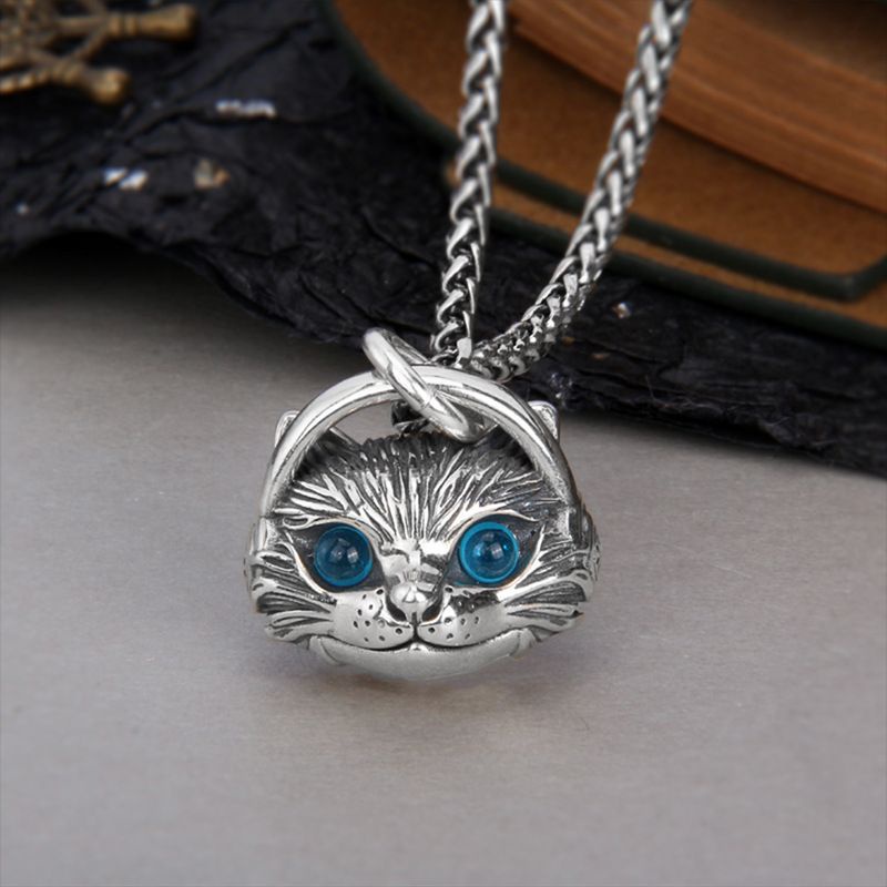 Kalung Liontin Headphone Bentuk Kepala Kucing Lapis Silver Untuk Pria