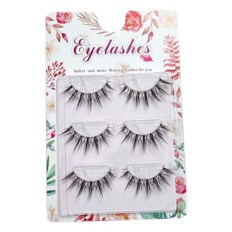F69 - BULUMATA 3PASANG MANGA LASHES New Thick 3D False Eyelashes Transparent Terrier Reusable 3 Pairs Handmade Eyelashes Natural Soft Beauty Makeup Eye Lashes