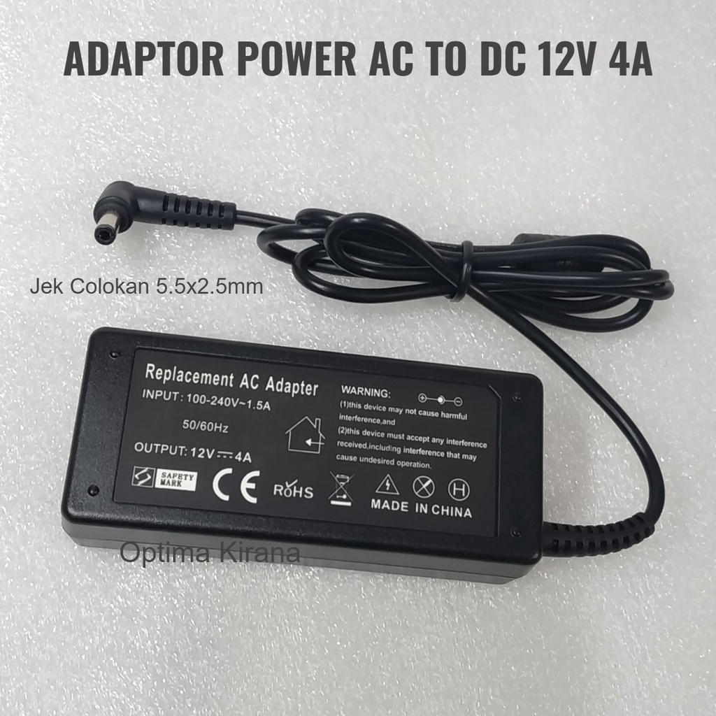 ADAPTER AC ADAPTOR to DC 12V 4A PLUG 5.5x2.5mm 48W POWER SUPPLY Charger Monitor