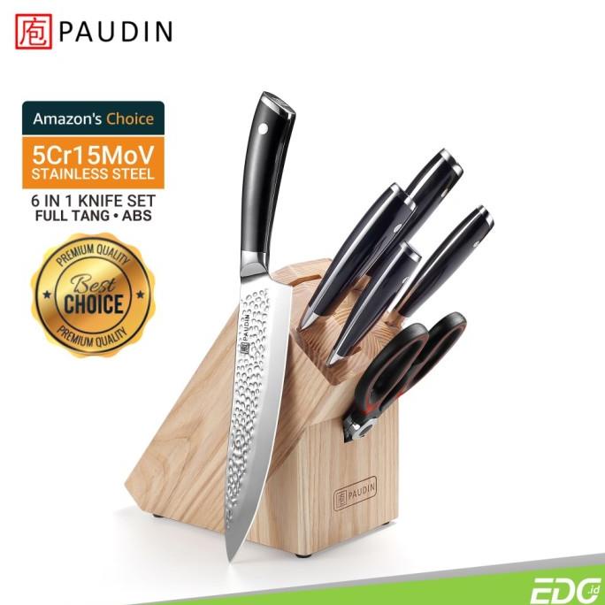 Pisau Dapur Paudin HT1 6-in-1 Block Kitchen Knife Set Stainless Steel stock ready