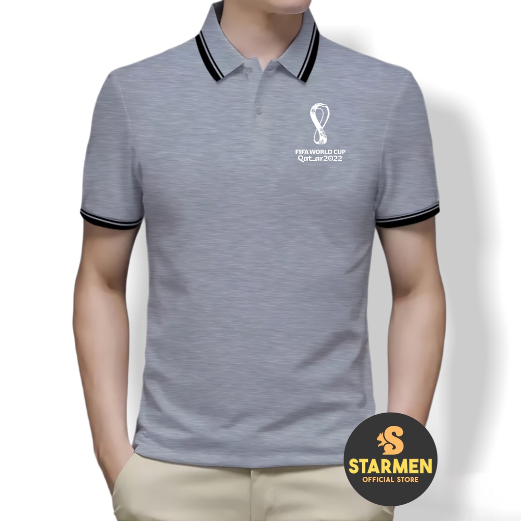 Kaos Polo Shirt Pria Kerah List Putih logo FIFA WORLD CUP QTAR 2022 VC