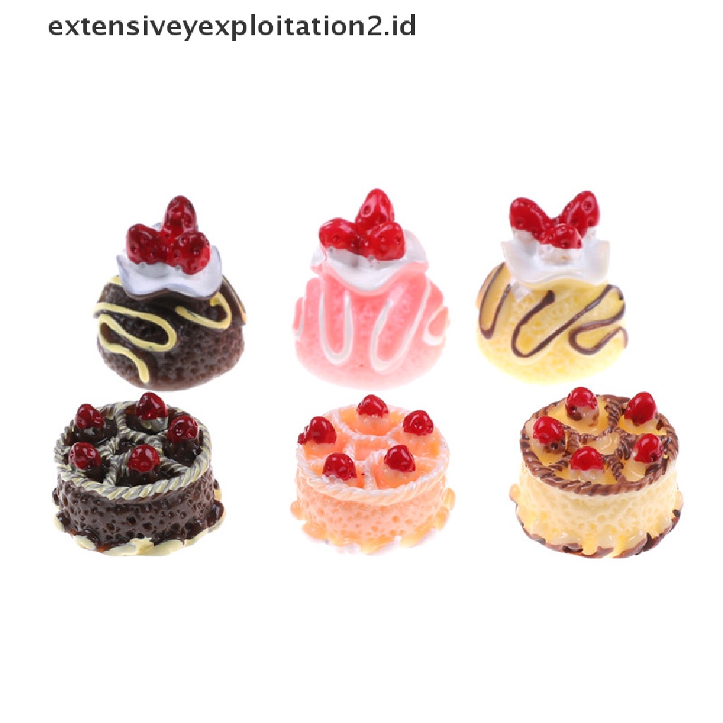 6 Pcs Miniatur Dessert Krim Kue 3D Bahan Resin Untuk Aksesoris Rumah Boneka