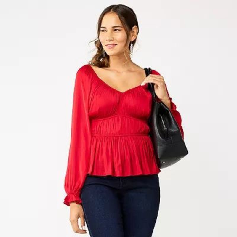 Nine west toffe peasant silky blouse