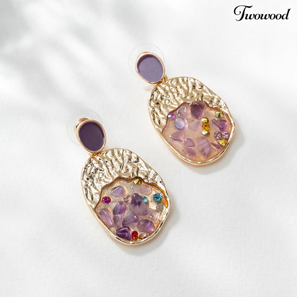 1 Pasang Anting Stud Geometris Warna Kontras Model Rongga Gaya Vintage Untuk Pesta Pernikahan