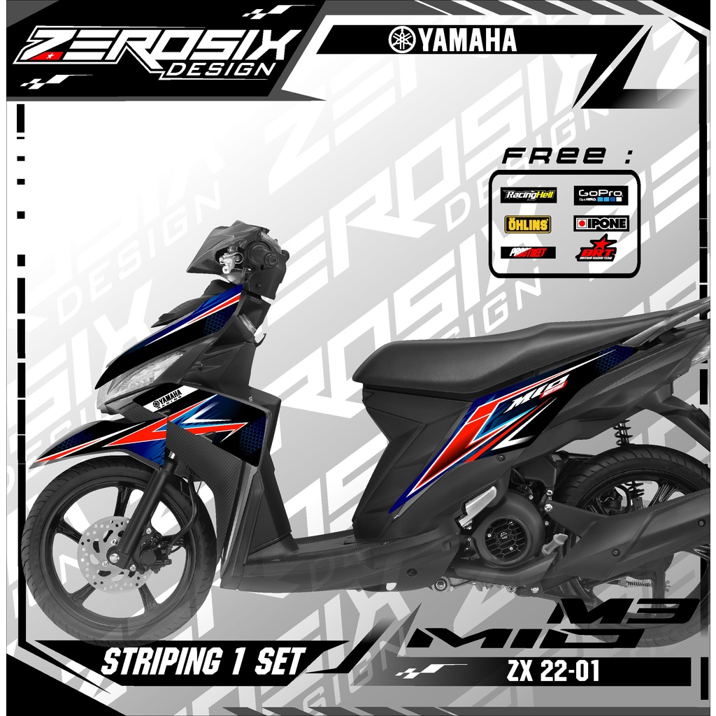 Sticker striping Mio M3 variasi stiker lis body terbaru Racing ZX 22 01