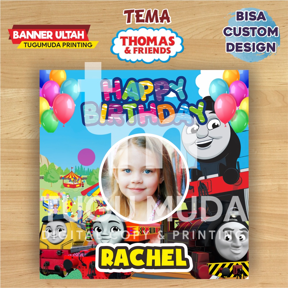 Cetak Banner|Backdrop|Spanduk Ultah/Birthday/Ulang Tahun Anak - TRAIN THOMAS