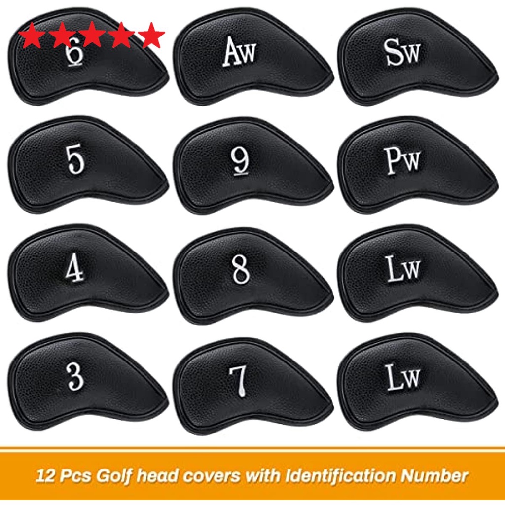 Set Cover Kembar Baja Golf Kulit Tebal 12 Pcs Sesuai Untuk Semua Merek Leather Golf Iron Head Covers