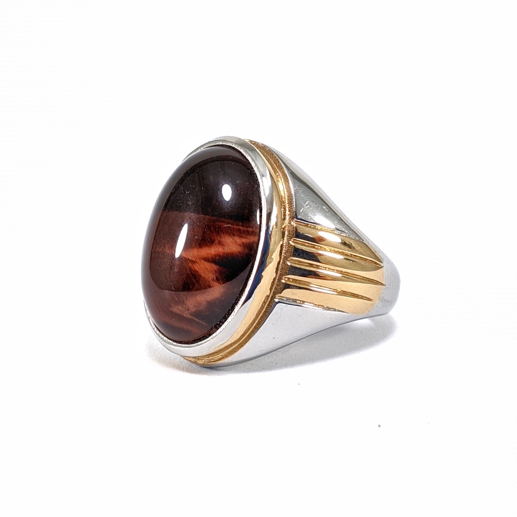 Cincin Titanium Natural Batu Akik Brown Tiger Eye Biduri Sepah