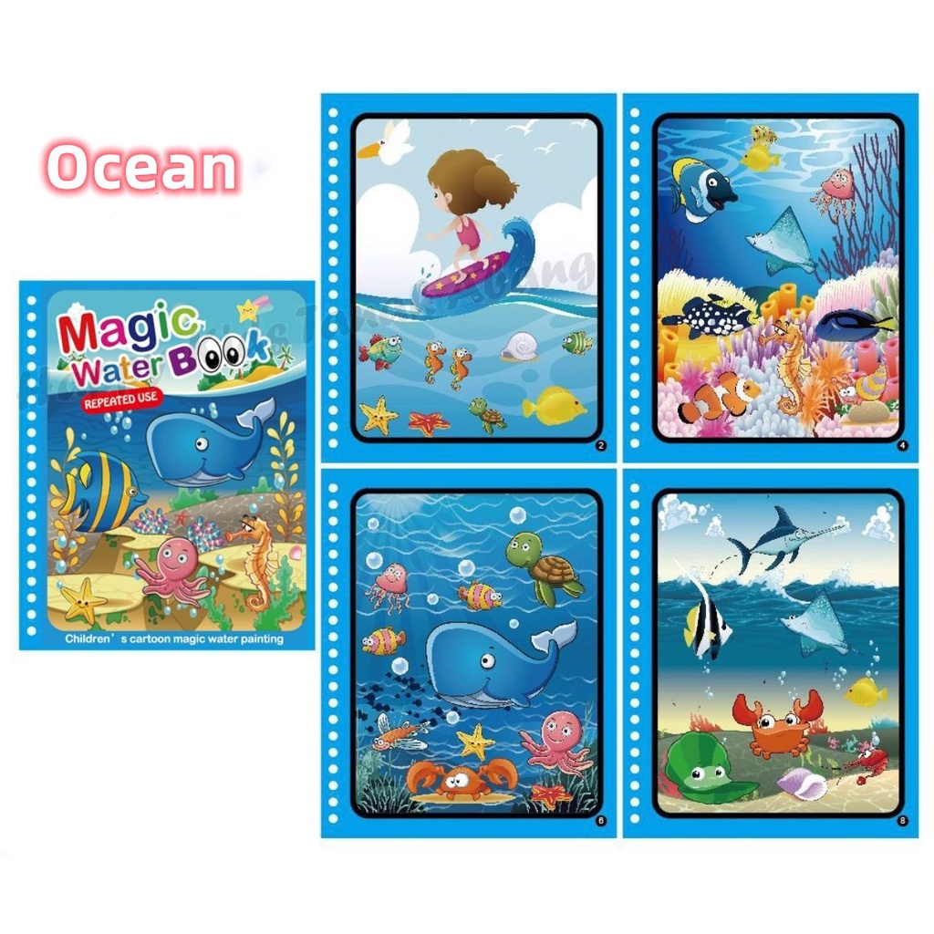 MAGIC WATER BOOK BUKU GAMBAR MEWARNAI BUKU WARNA MAINAN EDUKASI ANAK IMPORT