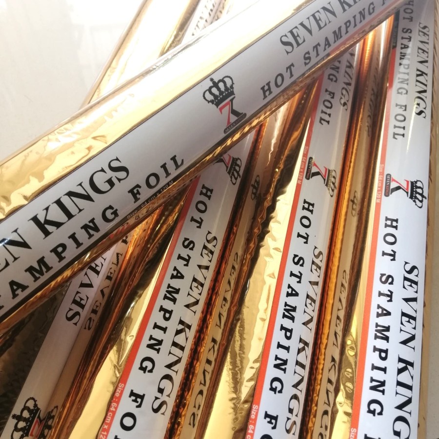 Tokofinaaaa Hot Stamping Foil Merk Seven Kings Produksi Ukuran 64Cm X 120M Warna Emas Muda Tipe 102