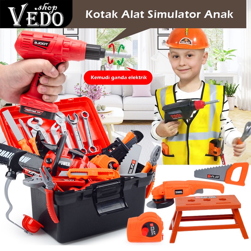 MAINAN TOOLBOX PERKAKAS INSINYUR ANAK MAINAN PERKAKAS BOR LISTRIK OBENG 68PCS MAINAN ALAT PERKAKAS