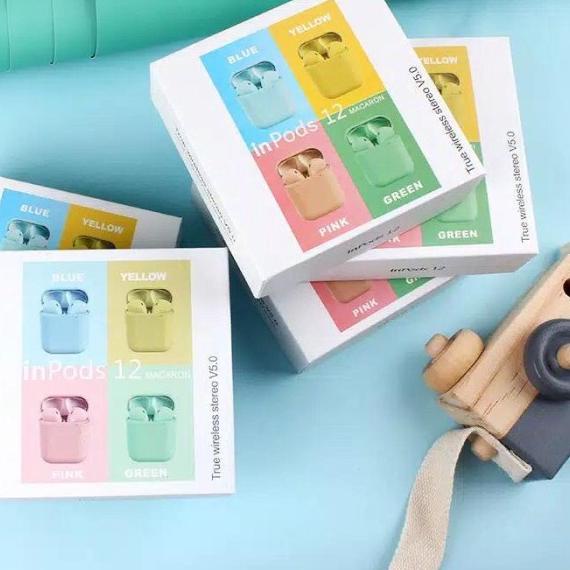 i12 Earphones Bluetooth 5.0 Earphone Matte Macaron Earbuds TWS Wireles - Hitam