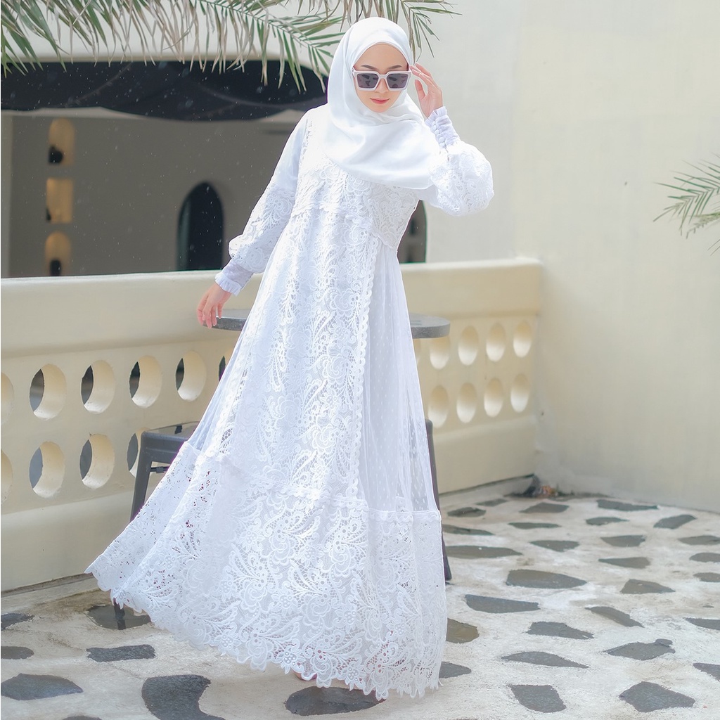[NEW ITEM] Gamis Pesta Mewah Terbaru PRINCESS WHITE DRESS Bahan Brukat Elegan By Aznii