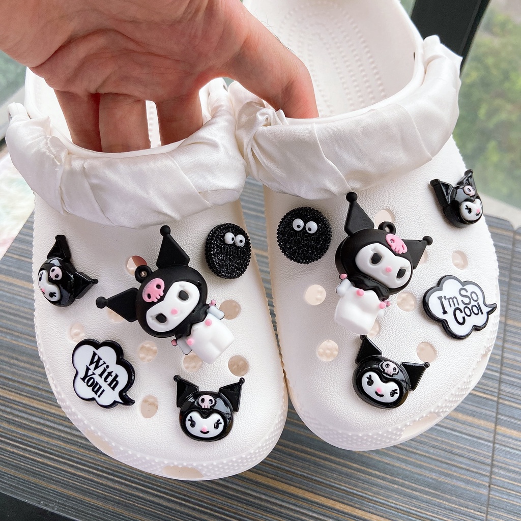 ❤️Kuromi❤️ 10pcs Liontin Sepatu Desain Kuromi Crocs Jibbitz | Jibbitz Gantungan Sepatu Bentuk Crocs