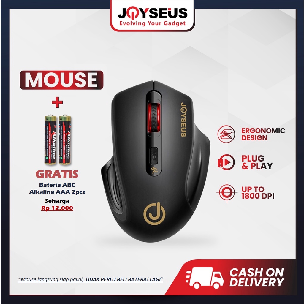 JOYSEUS Wireless Mouse Gaming 1800DPI USB Computer 2.4GHz (Original 100%)