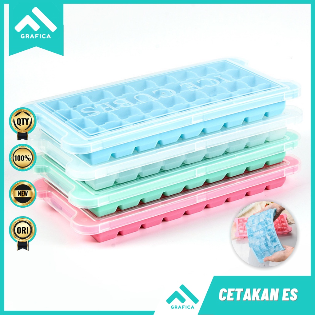 CETAKAN ES BATU PUDDING SEKAT SILIKON KOTAK ANTI PECAH DENGAN TUTUP ES BOX ES BATU WADAH ES BATU KOT