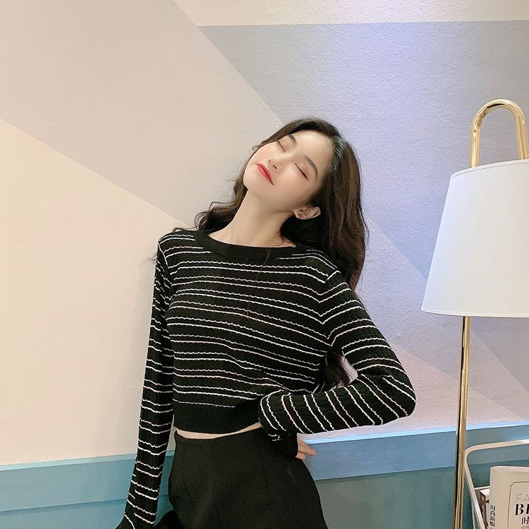 YIU YIU Rajut - Kaos Wanita Crewneck Rajut Lengan Panjang Terbaru Korean Crop Casual Top