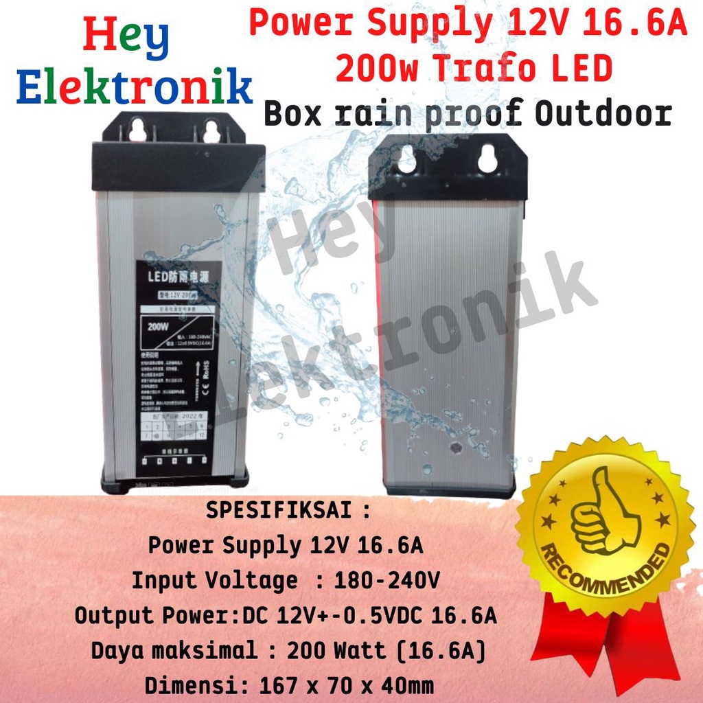 BOX RAINPROOF Outdoor Power Supply 12V-200W 16.6V trafo LED