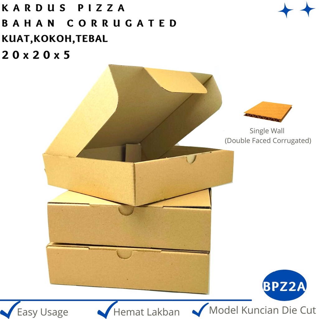 Kardus Pizza 20X20X5 Corrugated Die Cut E-flute (BPZ2A)