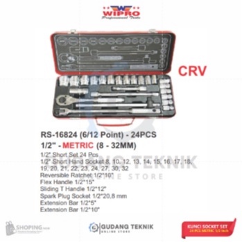 Kunci Sock Set 24 Pcs 1/2&quot; METRIC WIPRO RS-16824 6PT 12PT / Kunci Sok Sock Sock 8-32mm WIPRO RS16824 6PT 12PT - Socket SET Wrench WIPRO RS 16824 6PT 12PT